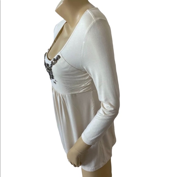 Boston Proper Womens Size Small Beige Embellished Long Sleeve Tunic Shirt - Picture 2 of 6
